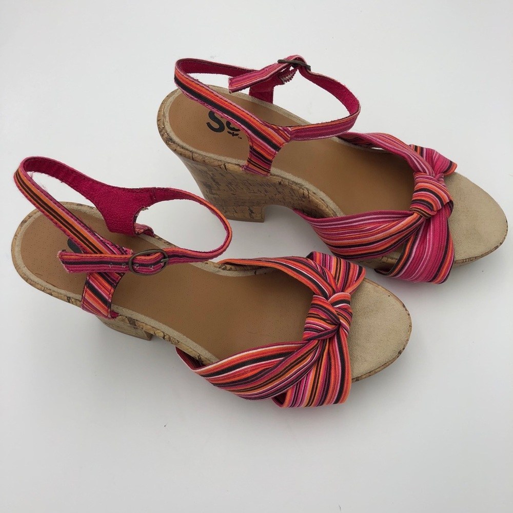 SO Hailey Pink Stripe Platform Cork Sandal